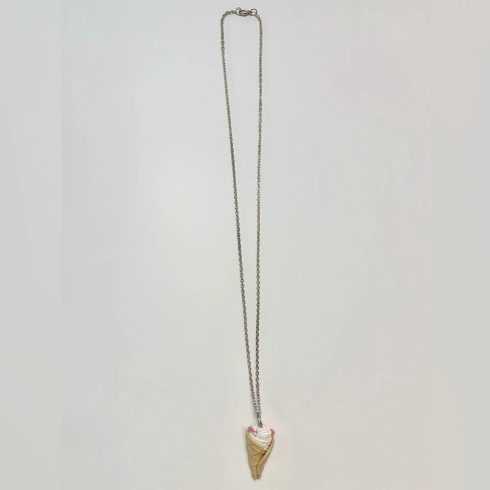Handmade Ice Cream Waffle Cone Necklace with Pink & White Straw and Orange Slice